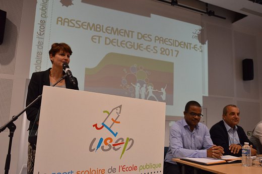 Véronique Moreira lors du rassemblement des présidents et délégués Usep, le 6 octobre à Saint-Ouen.